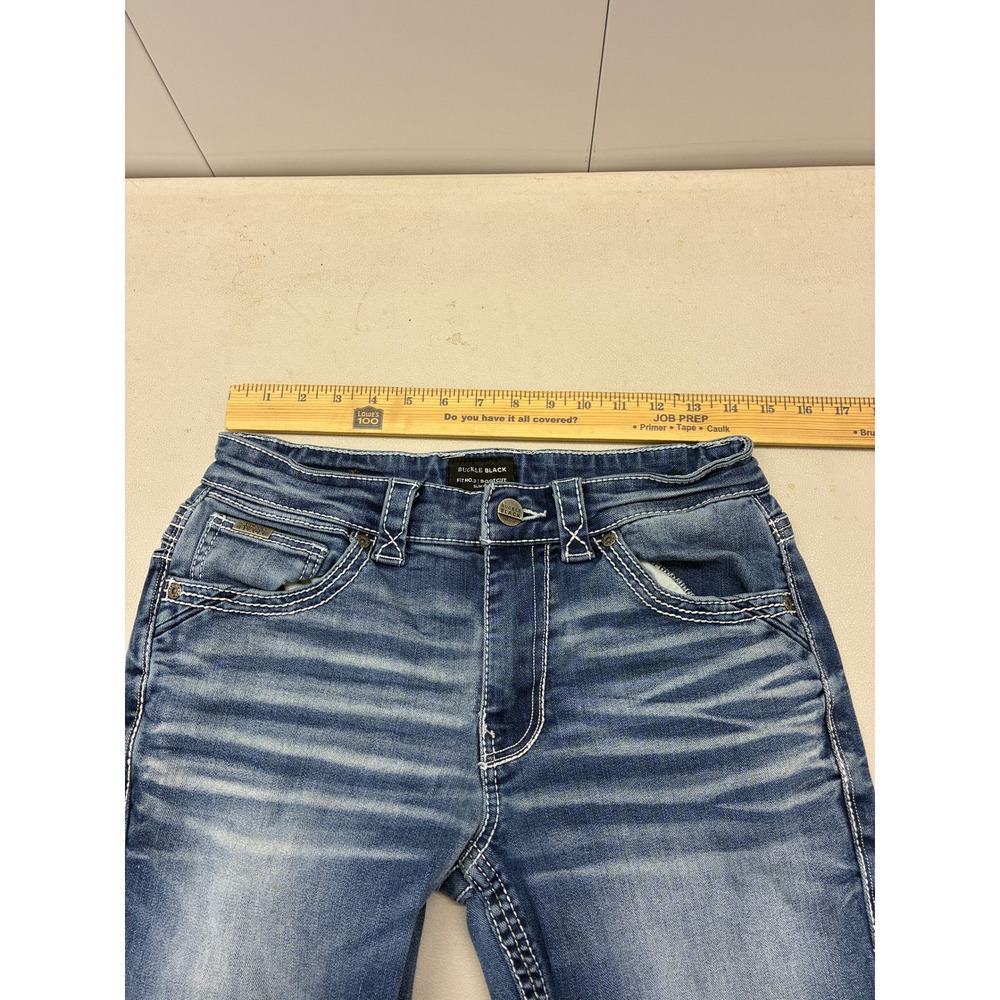 Buckle Black Fit No 3 Bootcut Slim Fit Mens Jeans Blue Whiskered 30x29 - Picture 3 of 10